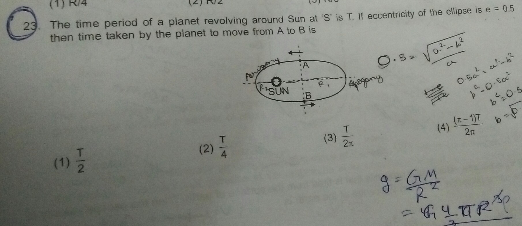 Question image for the time period of a planet revolving around sun a